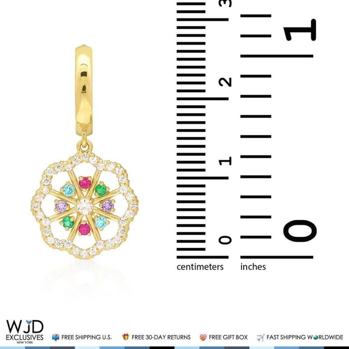 1CTW CZ Multi-Color Flower 14K Yellow Gold Huggie Hoop Earrings