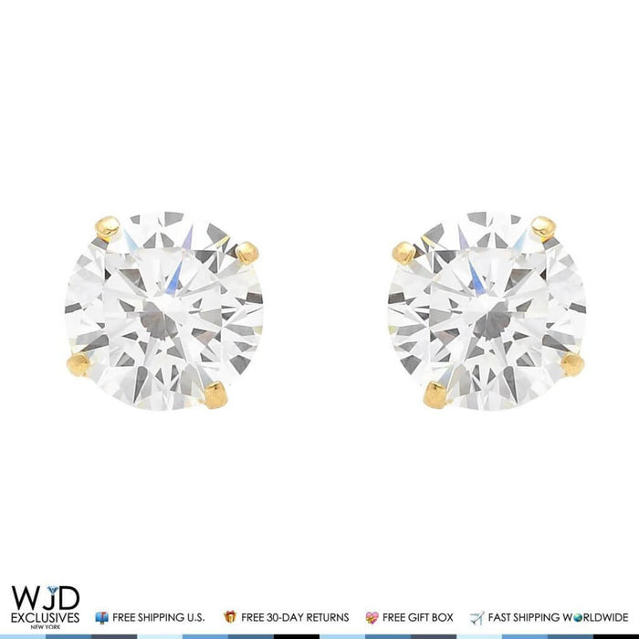 14K Yellow Gold 1Ct Round CZ Stud Screw Back Earrings 5mm