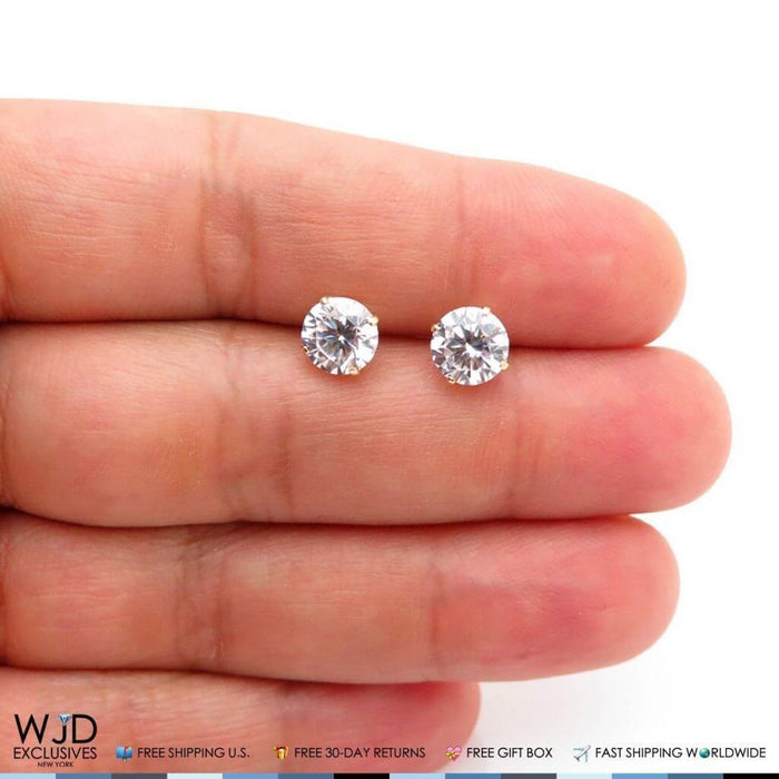14K Yellow Gold 1Ct Round CZ Stud Screw Back Earrings 5mm