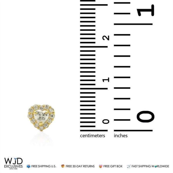 14K Yellow Gold 1Ct CZ Halo Small Heart Stud Screw-back Earrings