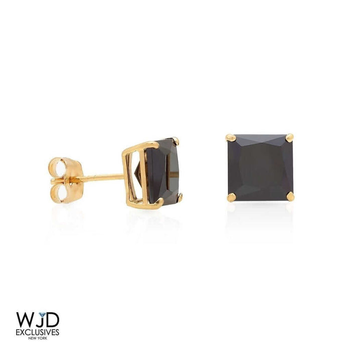 2.5CT Black CZ 14K Yellow Gold Princess-Cut Push Back Earrings