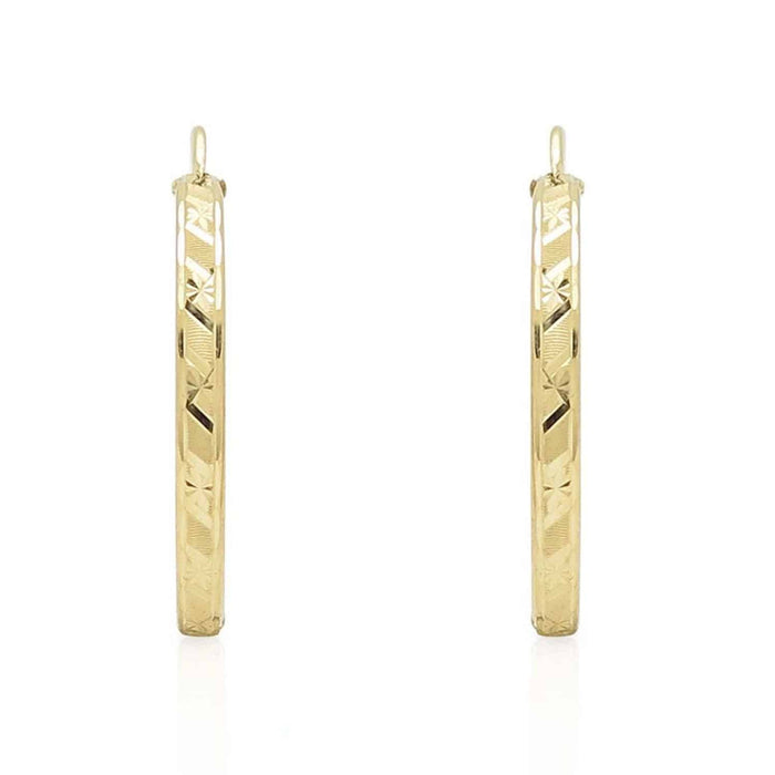 14K Yellow Gold 2.5mm Width Diamond-Cut Hoop Earrings 25mm Diameter