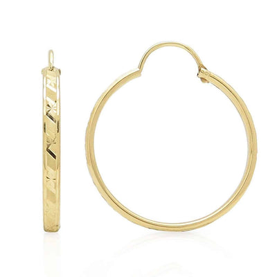 14K Yellow Gold 2.5mm Width Diamond Cut Hoop Earrings 25mm Diameter