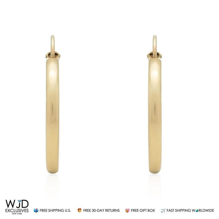 14K Yellow Gold 2.5mm Width Hoop Earrings 1"