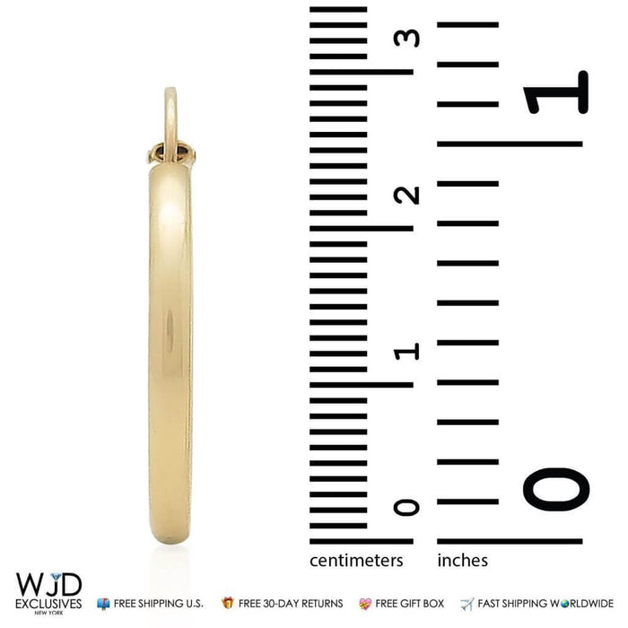 14K Yellow Gold 2.5mm Width Hoop Earrings 1"