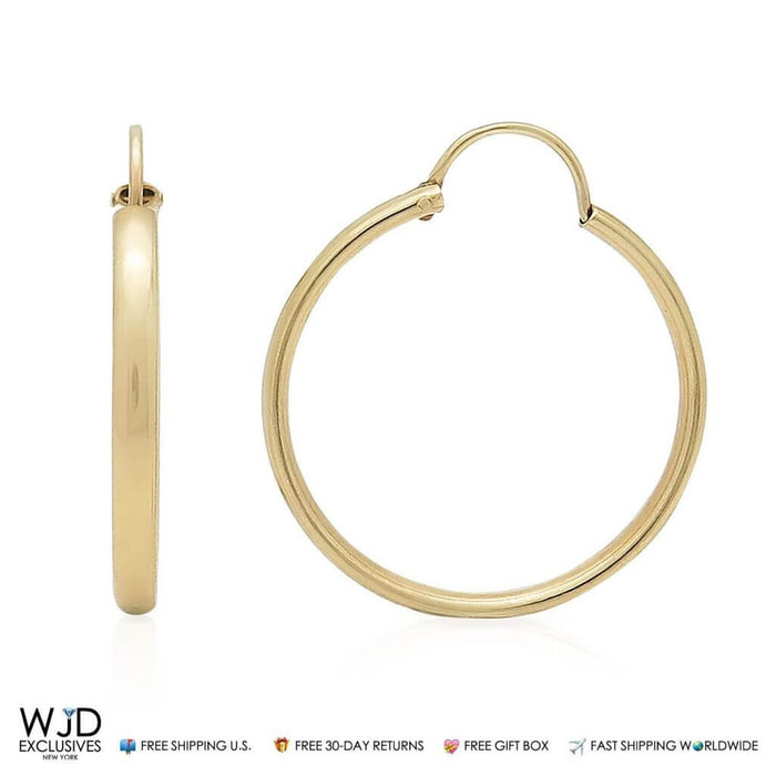 14K Yellow Gold 2.5mm Width Hoop Earrings 1"