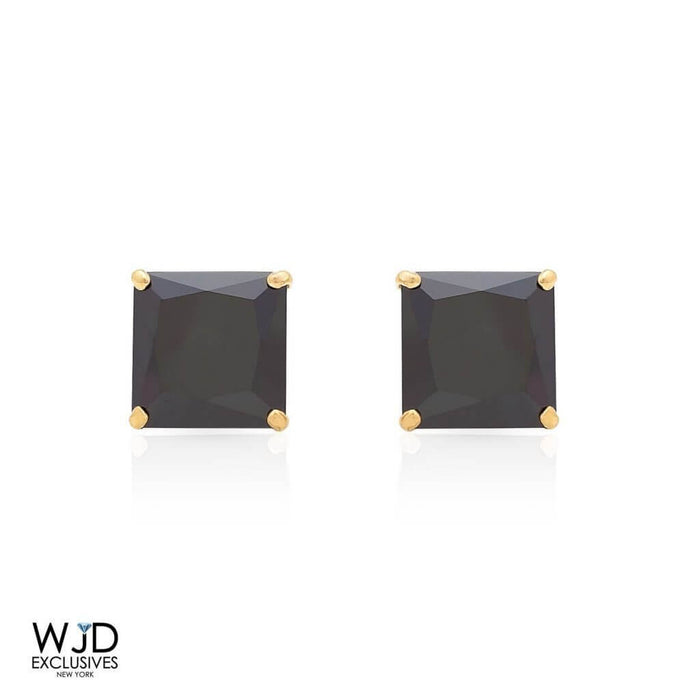 2Ct Simulated Black Diamond Princess-Cut 14K Yellow Gold Push Back Stud Earrings