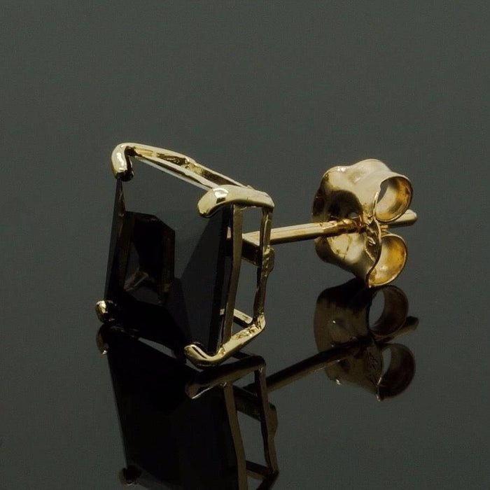 2Ct Simulated Black Diamond Princess-Cut 14K Yellow Gold Push Back Stud Earrings