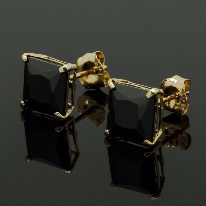 2Ct Simulated Black Diamond Princess-Cut 14K Yellow Gold Push Back Stud Earrings