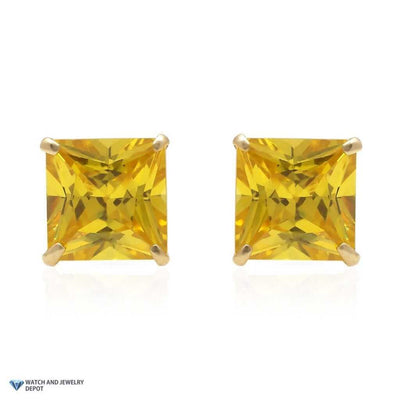 14K Yellow Gold 2Ct Princess November Birthstone Created Citrine Stud Earrings