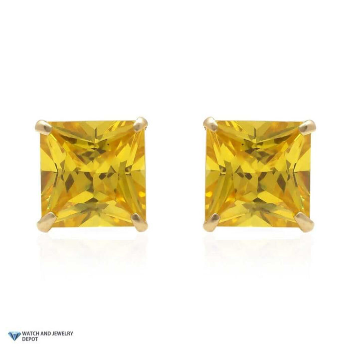 14K Yellow Gold 2Ct Princess November Birthstone Created Citrine Stud Earrings