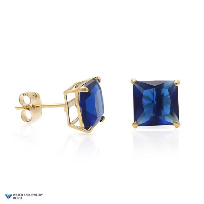 14K Yellow Gold 2Ct Princess September Birthstone Simulated Sapphire Earrings