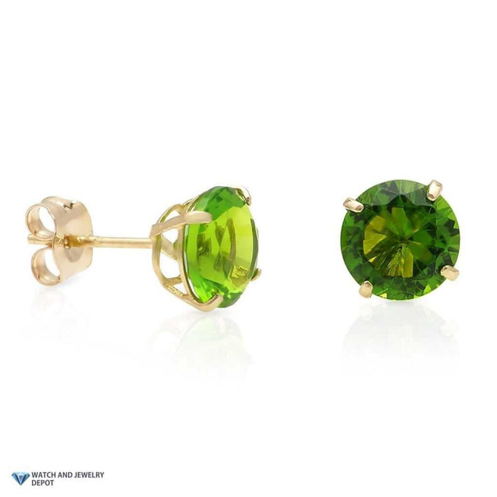 14K Yellow Gold 2Ct Round August Birthstone Simulated Peridot Stud Earrings