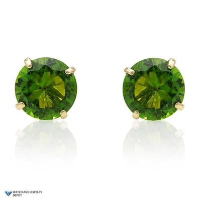 14K Yellow Gold 2Ct Round August Birthstone Simulated Peridot Stud Earrings