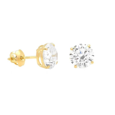 14K Yellow Gold 2.5Ct CZ Round Screw Back Stud Earrings 7mm