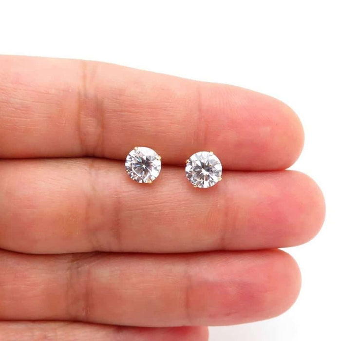 14K Yellow Gold 2.5Ct CZ Round Screw Back Stud Earrings 7mm