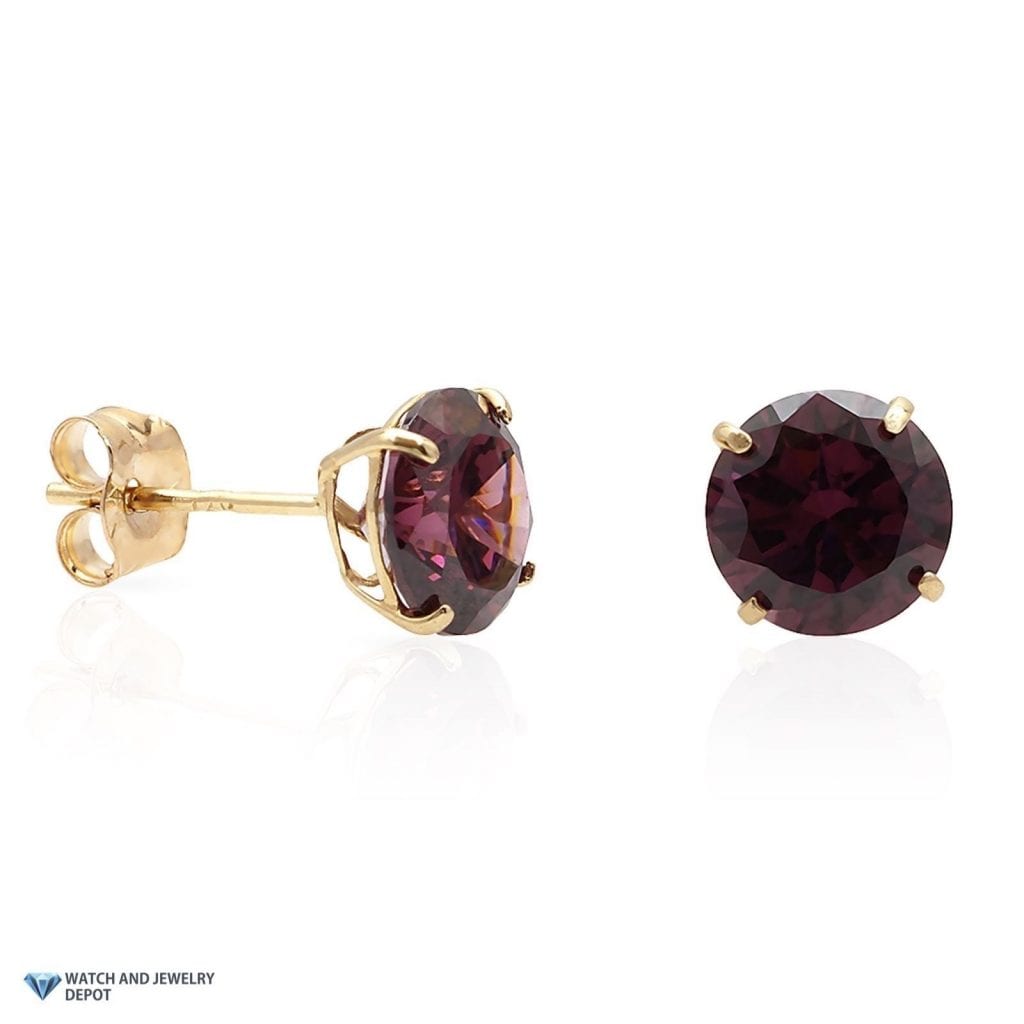 14K Yellow Gold 2Ct Round June Birthstone Simulated Alexandrite Stud Earrings