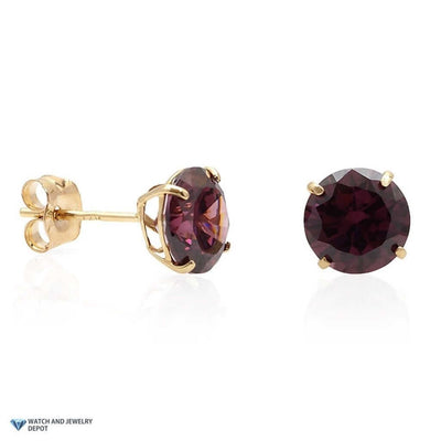 14K Yellow Gold 2Ct Round June Birthstone Simulated Alexandrite Stud Earrings