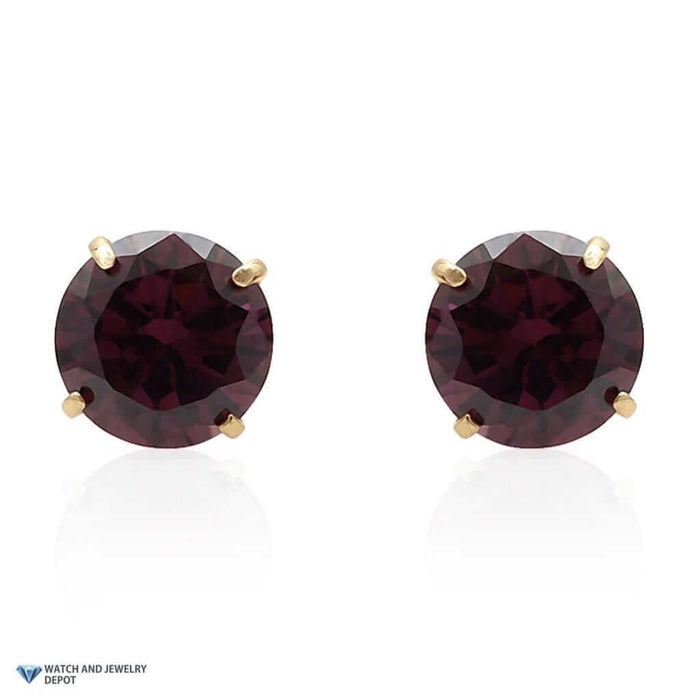 14K Yellow Gold 2Ct Round June Birthstone Simulated Alexandrite Stud Earrings