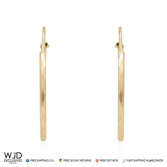 14K Yellow Gold 2mm Thick Diamond-Cut Hoop Earrings 1"
