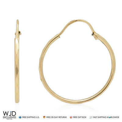 14K Yellow Gold 2mm Thick Diamond Cut Hoop Earrings