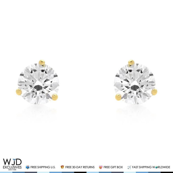 4Ct Round CZ 14K Yellow Gold Solitaire Martini Stud Earrings 8mm