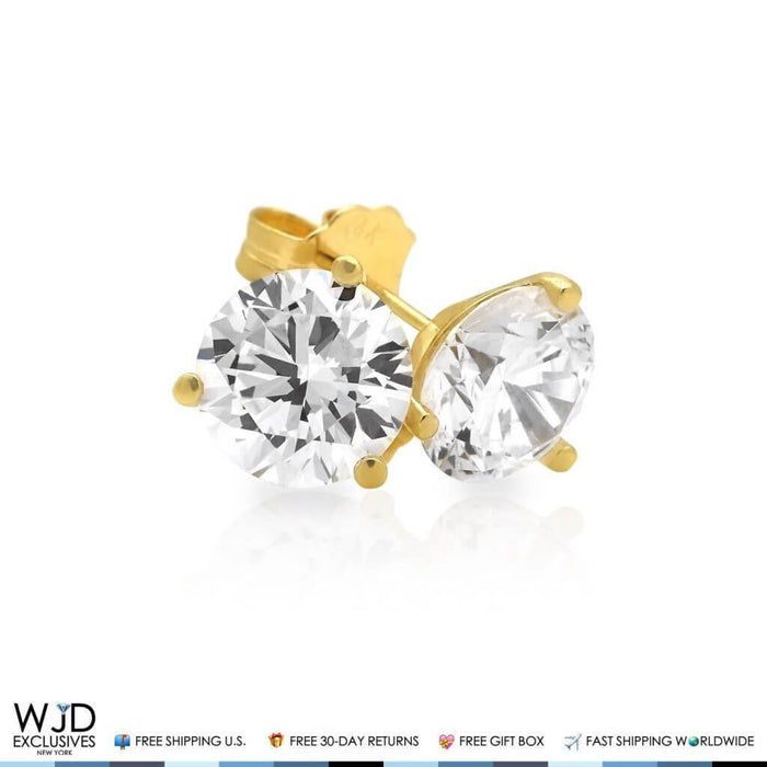 4Ct Round CZ 14K Yellow Gold Solitaire Martini Stud Earrings 8mm