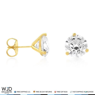 4Ct Round CZ 14K Yellow Gold Solitaire Martini Stud Earrings 8mm