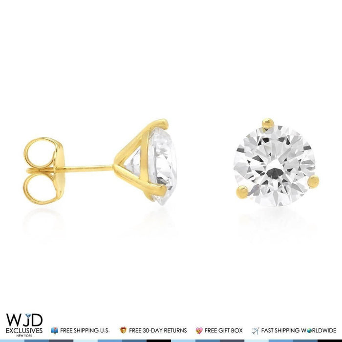 4Ct Round CZ 14K Yellow Gold Solitaire Martini Stud Earrings 8mm
