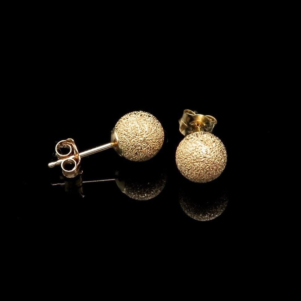 14K Yellow Gold 6mm Laser Cut Star Dust Ball Stud Earrings