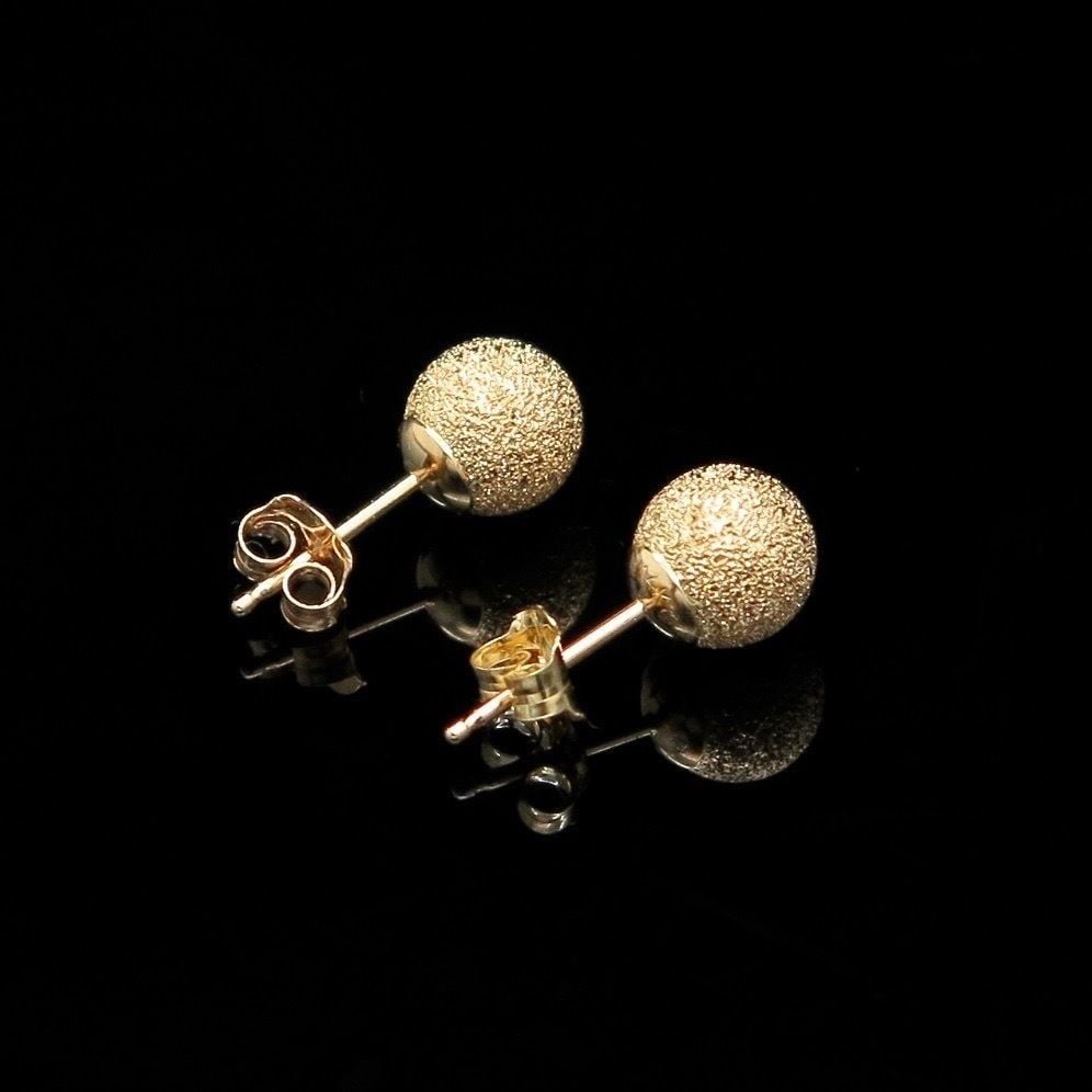 14K Yellow Gold 6mm Laser Cut Star Dust Ball Stud Earrings
