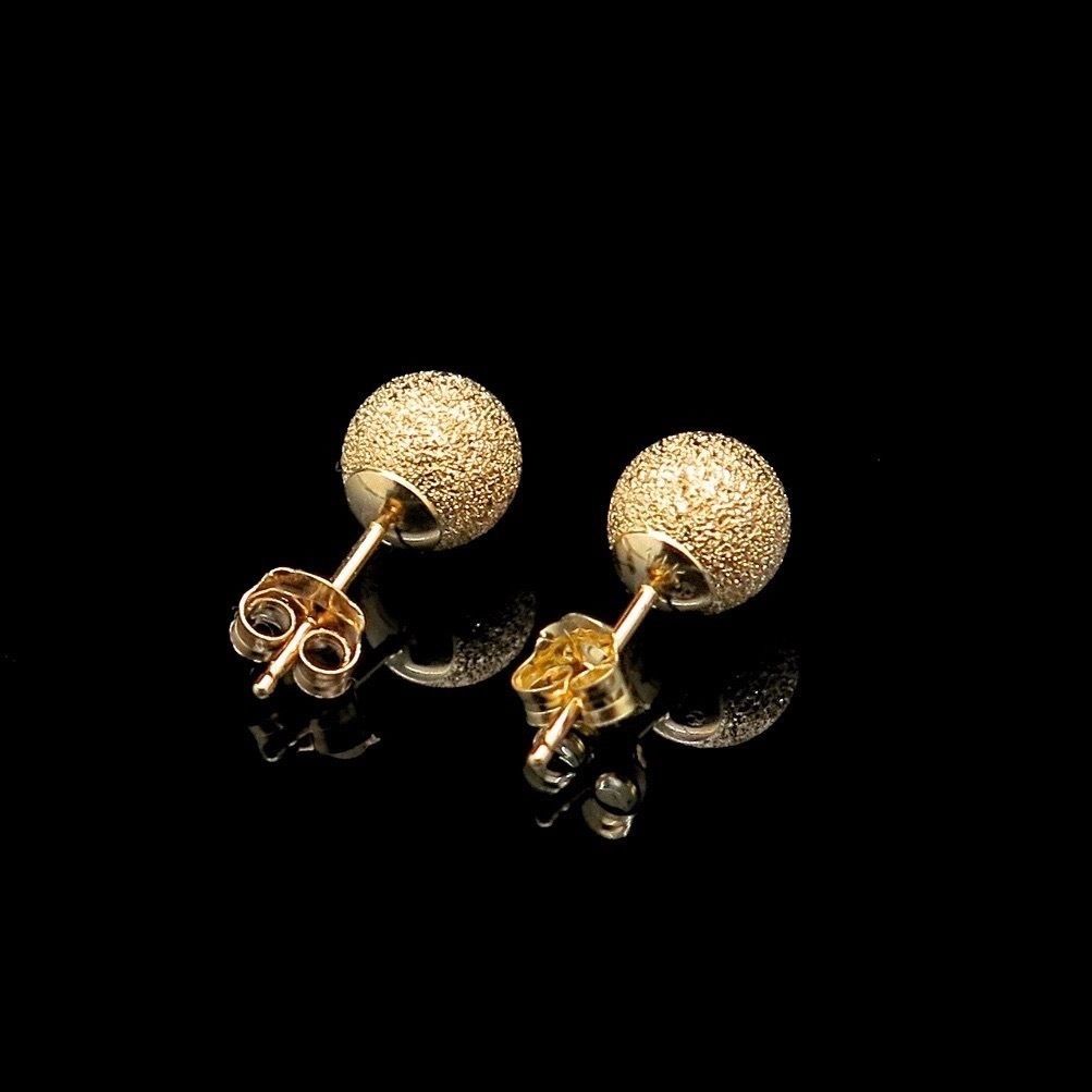 14K Yellow Gold 6mm Laser Cut Star Dust Ball Stud Earrings