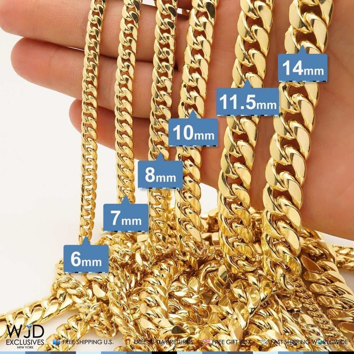 10K Gold Cuban Link Chain 14k Yellow Gold Men Women