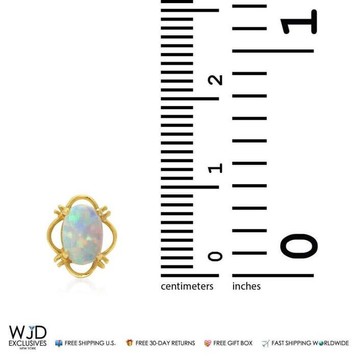 14K Yellow Gold 9mm Oval Shape White Fire Opal Stud Screw back Earrings