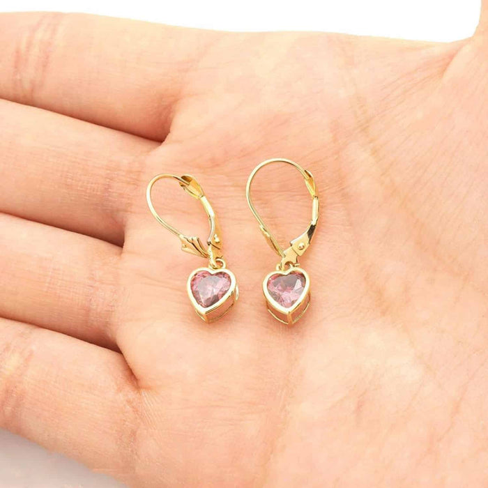 14K Yellow Gold Bezel Set Shaped Birthstone Dangle Leverback Earrings
