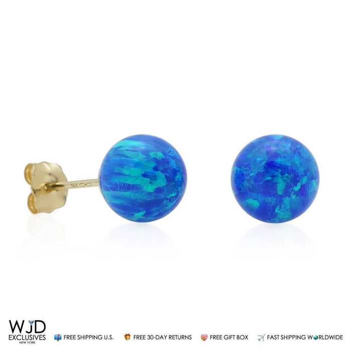 14k Yellow Gold 7mm Fire Opal Ball Stud Push Back Earrings