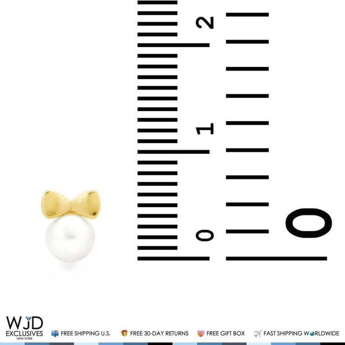 14K Yellow Gold Cultured Freshwater Pearl Bow-Tie Small Stud Earrings 6.5mm