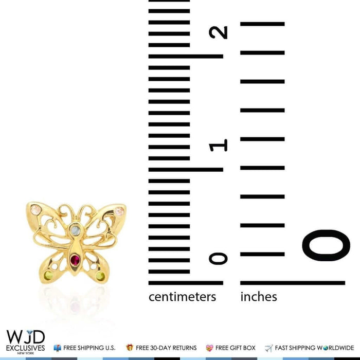 14K Yellow Gold Filigree Multicolor Gemstone Butterfly Screw Back Stud Earrings