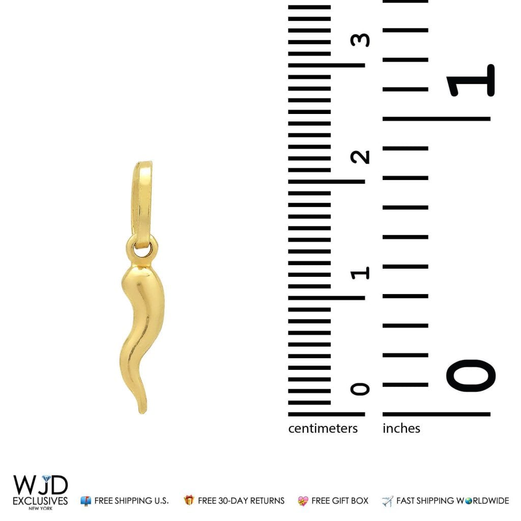 14k Yellow Gold & 14k White Gold Italian Corno Horn Charm Pendant 0.8"