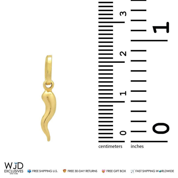 14k Yellow Gold & 14k White Gold Italian Corno Horn Pendant 0.8"