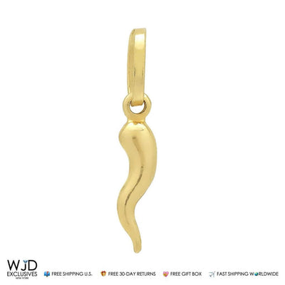 14k Yellow Gold & 14k White Gold Italian Corno Horn Pendant 0.8"