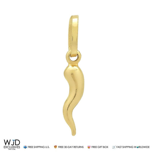 14k Yellow Gold & 14k White Gold Italian Corno Horn Charm Pendant 0.8"