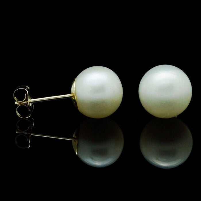 14K Yellow Gold Real Freshwater Cultured 6mm White Pearl Stud Earrings