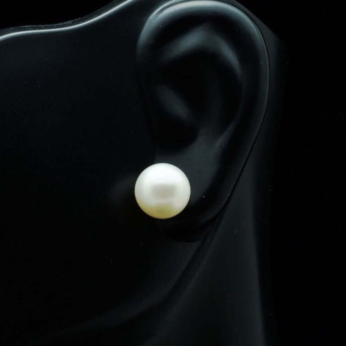 14K Yellow Gold Real Freshwater Cultured 6mm White Pearl Stud Earrings