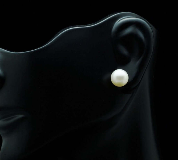 14K Yellow Gold Real Freshwater Cultured 7mm White Pearl Stud Earrings