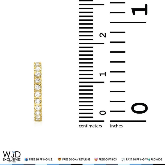 14K Yellow Gold One Row 0.50Ct CZ Huggie Hoop Earrings 0.6"