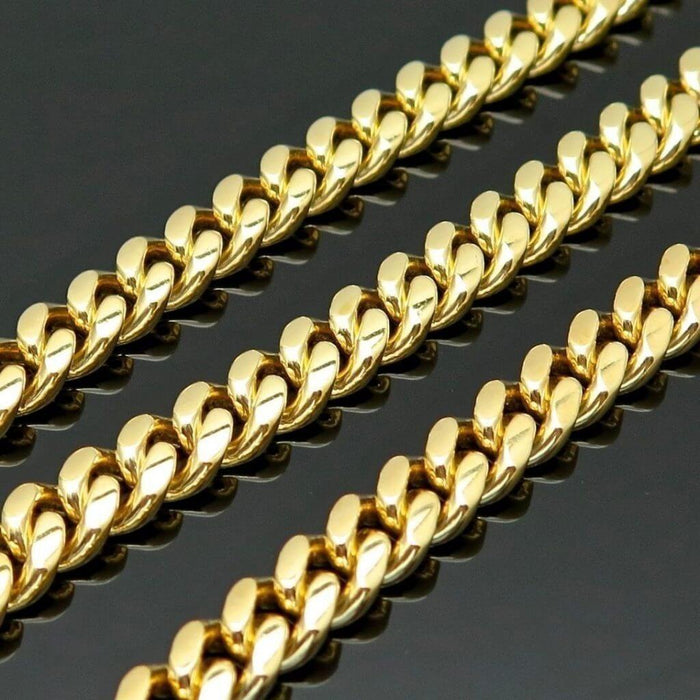 14K Gold Over Sterling Silver 10mm Miami Cuban Chain Box Clasp (Solid Links) 34"