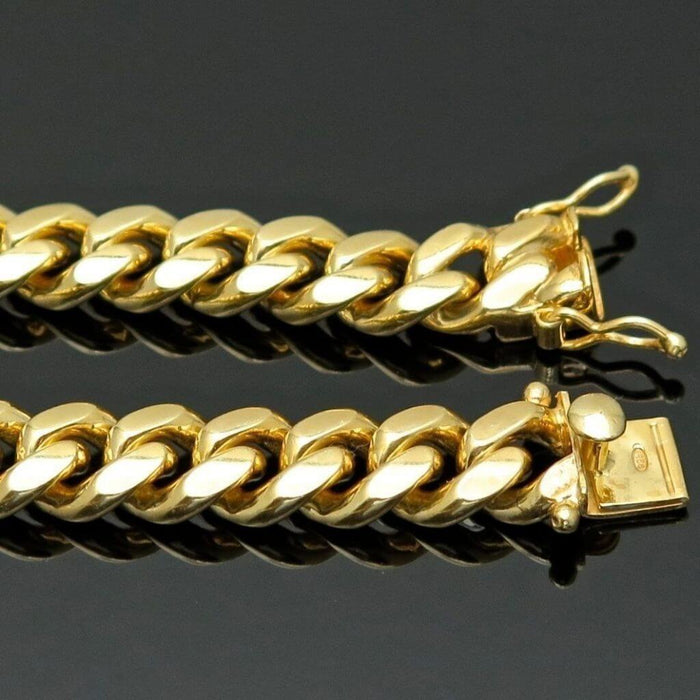 14K Gold Over Sterling Silver 10mm Miami Cuban Chain Box Clasp (Solid Links) 34"