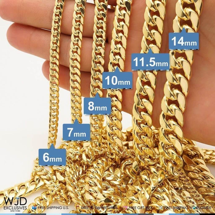 14K Gold Over Sterling Silver 10mm Miami Cuban Chain Box Clasp (Solid Links) 34"