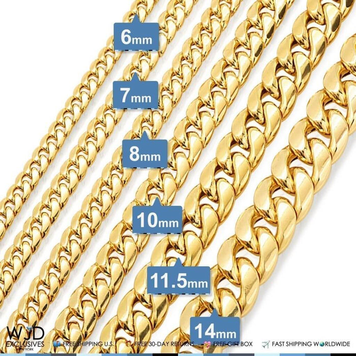 14K Gold Over Sterling Silver 10mm Miami Cuban Chain Box Clasp (Solid Links) 34"